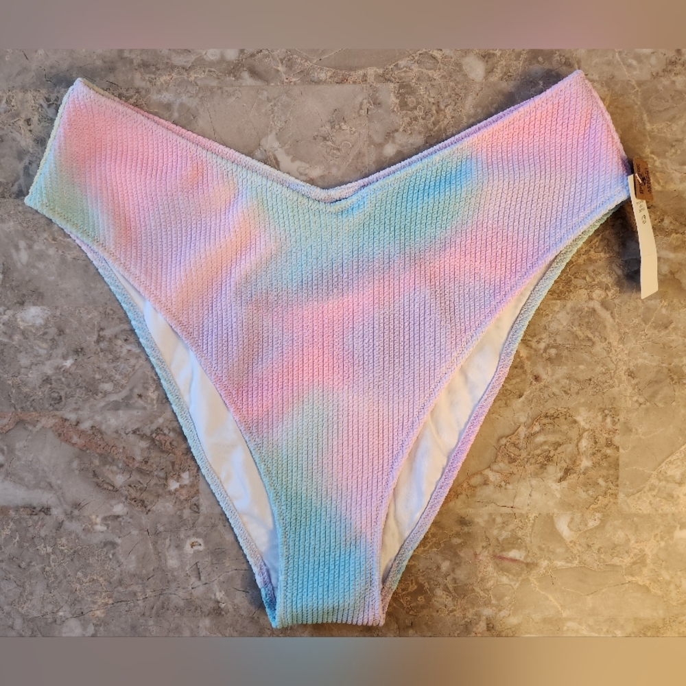 VS PINK Swim S XL Crinkle High Waist Cheeky Bikini Bottom Rainbow